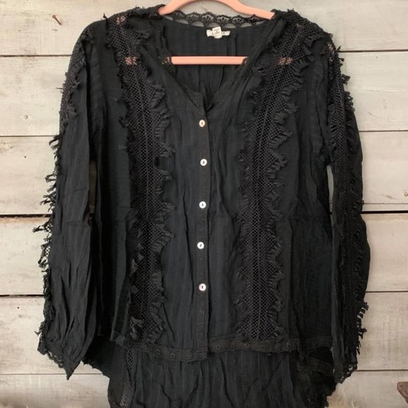POL Boho Goth Black Lace Woven Blouse Top NEW - Picture 6 of 9